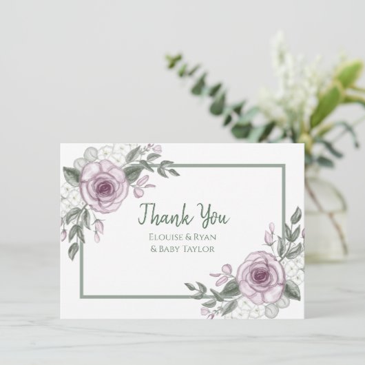 Dankeschön | Mauve Rose Kinderdusche Karte (Stehend Vorderseite)