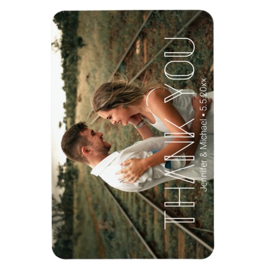 Dankeschön minimales weißes Typografie-Paar Foto Magnet (Vertikal)