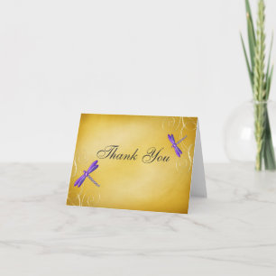 Dankeschön mit Purpur-Gold-Dragonfly-Wirbeln Dankeskarte
