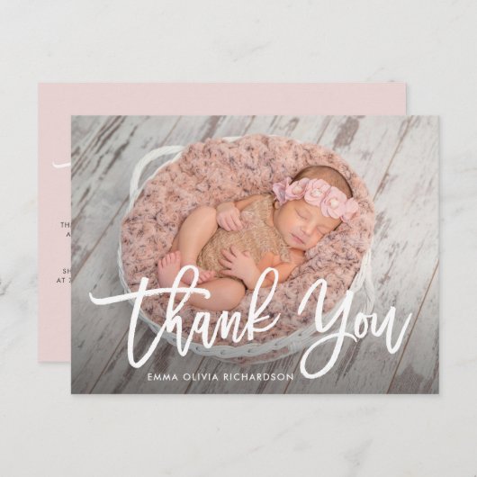 Dankeschön | Moderne Ankündigung von Script Foto B Postkarte (Vorne/Hinten)