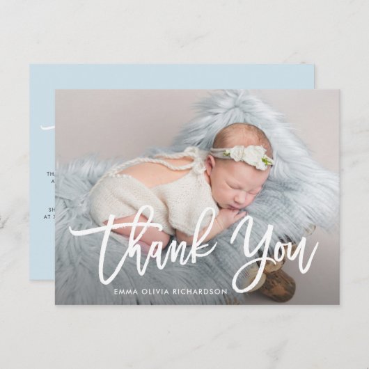 Dankeschön | Moderne Ankündigung von Script Foto B Postkarte (Vorne/Hinten)