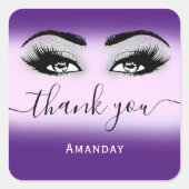 Dankeschön Name Grau Lila Pink Glitzer Eyelash Log Quadratischer Aufkleber (Vorderseite)