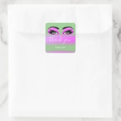 Dankeschön Name Hot Pink Green Boutique Shop Logo Quadratischer Aufkleber (Tasche)