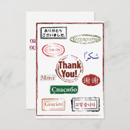Dankeschön Note Card - Vielen Dank in vielen Sprac RSVP Karte (Vorne/Hinten)