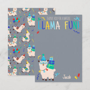 Dankeschön-Party-Tiere Llama Geburtstag Jungen Gra Dankeskarte