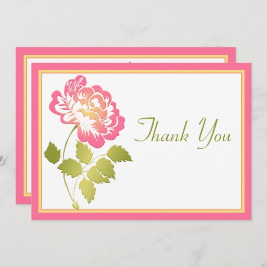 Dankeschön, Pink, Gelb und grüne Peony Card Dankeskarte (Vorne/Hinten)