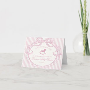 Dankeschön-Rosa-Coquette-Bogen-Schaukelpferd-Baby Dankeskarte