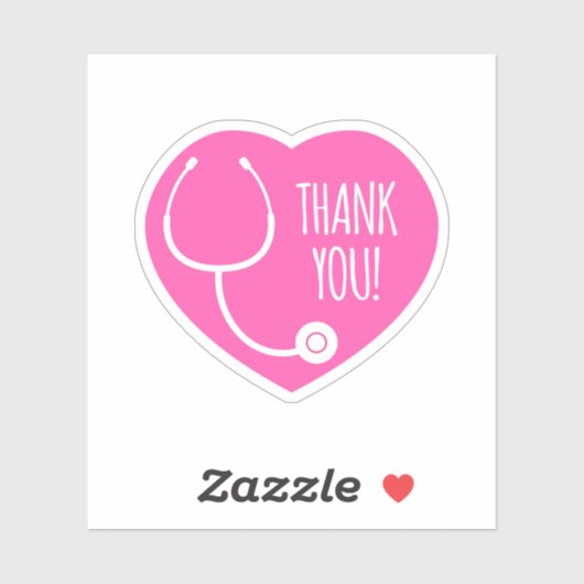 Dankeschön | Rosa Herz Stethoscope Aufkleber (Blatt)