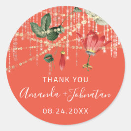 Dankeschön Rose Datum White Coral Golden String Iv Runder Aufkleber