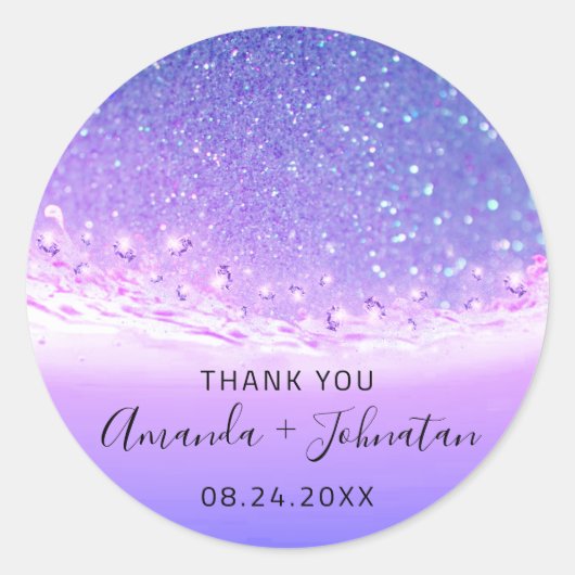 Dankeschön Rose Name Datum Spark Beach Waves Lila1 Runder Aufkleber (Vorderseite)
