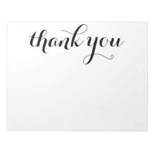 Dankeschön Schwarzes Schriftbild-Druck 11 x 8,5 Notizblock