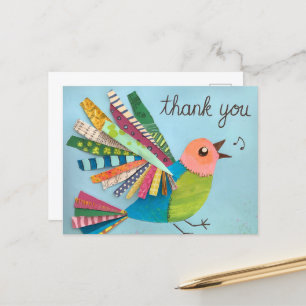 Dankeschön-Singendes-Kollage-Vogel Postkarte