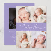 Dankeschön-Skript Sterne Violet Foto-Raster Geburt Ankündigung (Vorne/Hinten)
