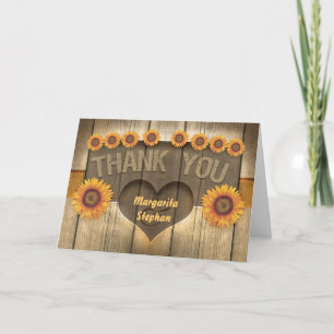 Dankeschön Sonnenblumen & Holz Hochzeitskarten Dankeskarte