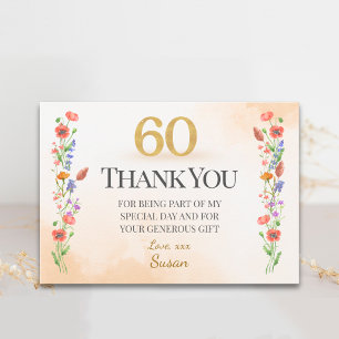 Dankeschön zum 60. Geburtstag mit zarten Wildblume Dankeskarte