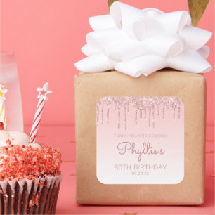 Dankeschön zum 80. Geburtstagsparty Pink Glitter D Quadratischer Aufkleber