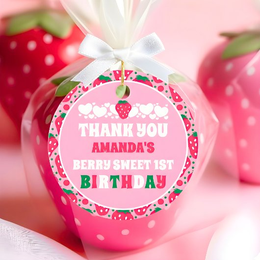 Dankeschön zum ersten Geburtstag mit Erdbeeren Geschenkanhänger