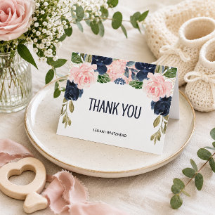 Dankeschön zur Navy-Blush-Blumen-Hochzeitsdusche Dankeskarte