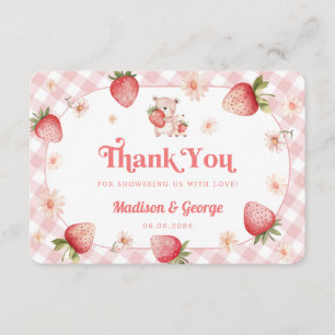 Dankeschön zur rosa Gingham-Erdbeer-Babyparty Begleitkarte