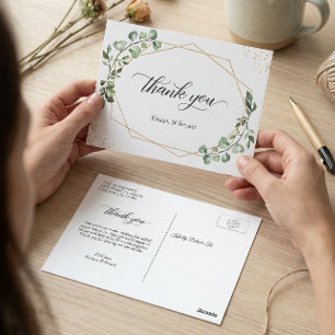 Dankeschönrahmen mit grüner Eukalyptus-Geometrie u Postkarte