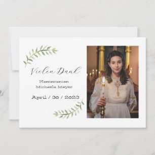 Dankeskarte Kommunion / Konfirmation weiß Zweig Einladung