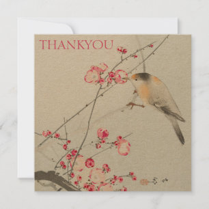 DANKESKARTE : OHARA KOSON : SINGVOGEL AUF BLÜTE KARTE