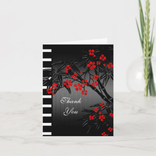 Dankeskarten Asiatisch Rot floral schwarzer Bambus Dankeskarte