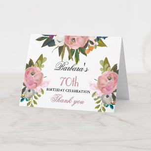 Dankeskarten Elegante Florale 70. Geburtstagsfeier Dankeskarte