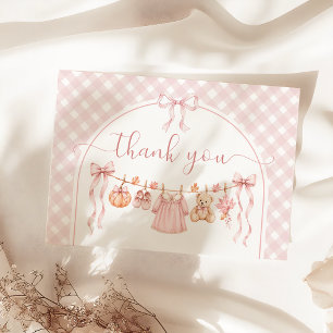 Dankeskarten für Baby-Party Mädchen mit rosa Kürbi Dankeskarte