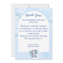 Dankeskarten für Baby Shower Blaues Elefant Jungen