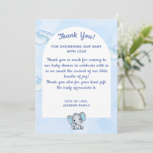 Dankeskarten für Baby Shower Blaues Elefant Jungen Dankeskarte