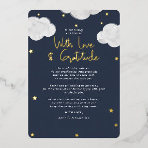 Dankeskarten für Baby Shower mit dunkelblauem Wolk Folieneinladung