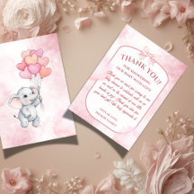 Dankeskarten für Baby Shower mit rosa Elefant für