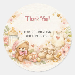 Dankeskarten für Baby Shower Süßes Teddybär-Desi Runder Aufkleber