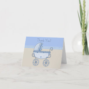 Dankeskarten für Babyjungen in Tan-Blauem Wagen Dankeskarte