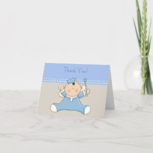 Dankeskarten für Babyjungen Tan Blau Prinz Dankeskarte