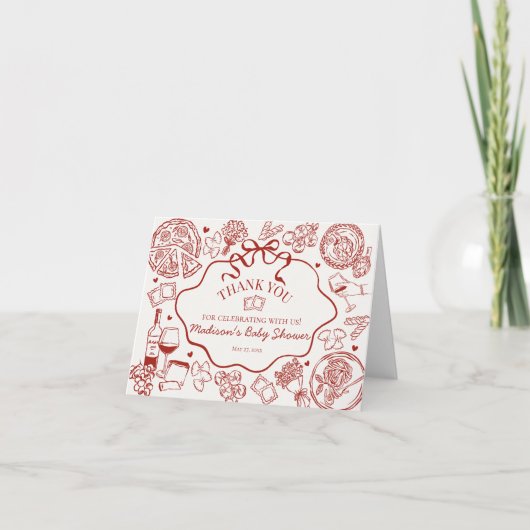 Dankeskarten für eine italienische Pasta-Abendpart Dankeskarte (Vorderseite)