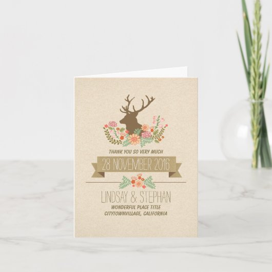 Dankeskarten für ländliche Hochzeiten mit Rehen Dankeskarte (Vorderseite)