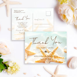 Dankeskarten für Strandhochzeit mit Seesternen Postkarte
