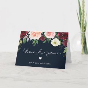 Dankeskarten-Hochzeit Burgunder-Rot-Blush-Blumen B Dankeskarte