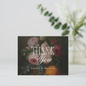 Dankeskarten-Hochzeit mit dunkler Blumenkunst Einladung (Stehend Vorderseite)