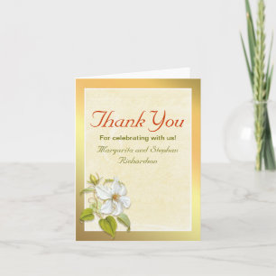 Dankeskarten mit goldenem Design und weißen Blumen Dankeskarte