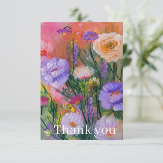 Dankeskarten mit lebendigen Wildblumen Dankeskarte (Stehend Vorderseite)