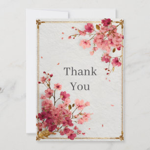Dankeskarten mit rosa Blumen und goldenem falschen Einladung
