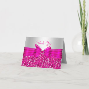 Dankeskarten mit rosa Glitter und Schleife Dankeskarte