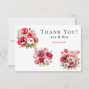 Dankeskarten mit rosa und rotem Mohn mit Tulpen Dankeskarte