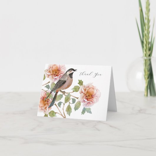 Dankeskarten mit Vogel in Blumen Dankeskarte (Vorderseite)