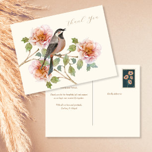 Dankeskarten mit Vogel in Blumen Postkarte