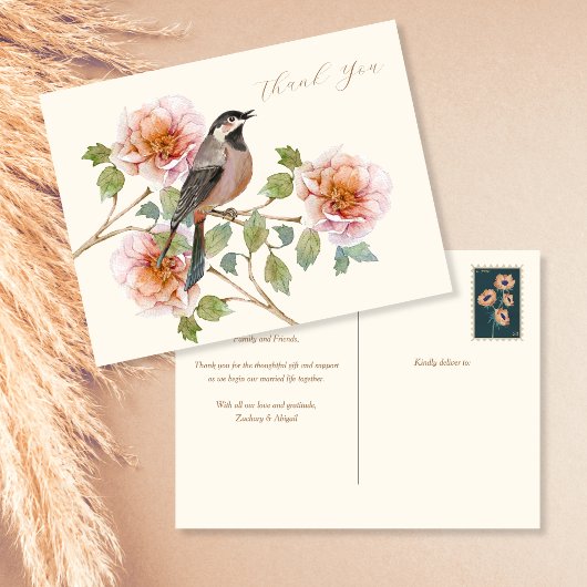 Dankeskarten mit Vogel in Blumen Postkarte