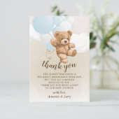 Dankeskarten Teddybär mit blauen Ballons Einladung (Stehend Vorderseite)